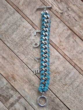 Turquoise Braided Chain Charm Bracelet - Women’s LOVE Charm Jewelry
